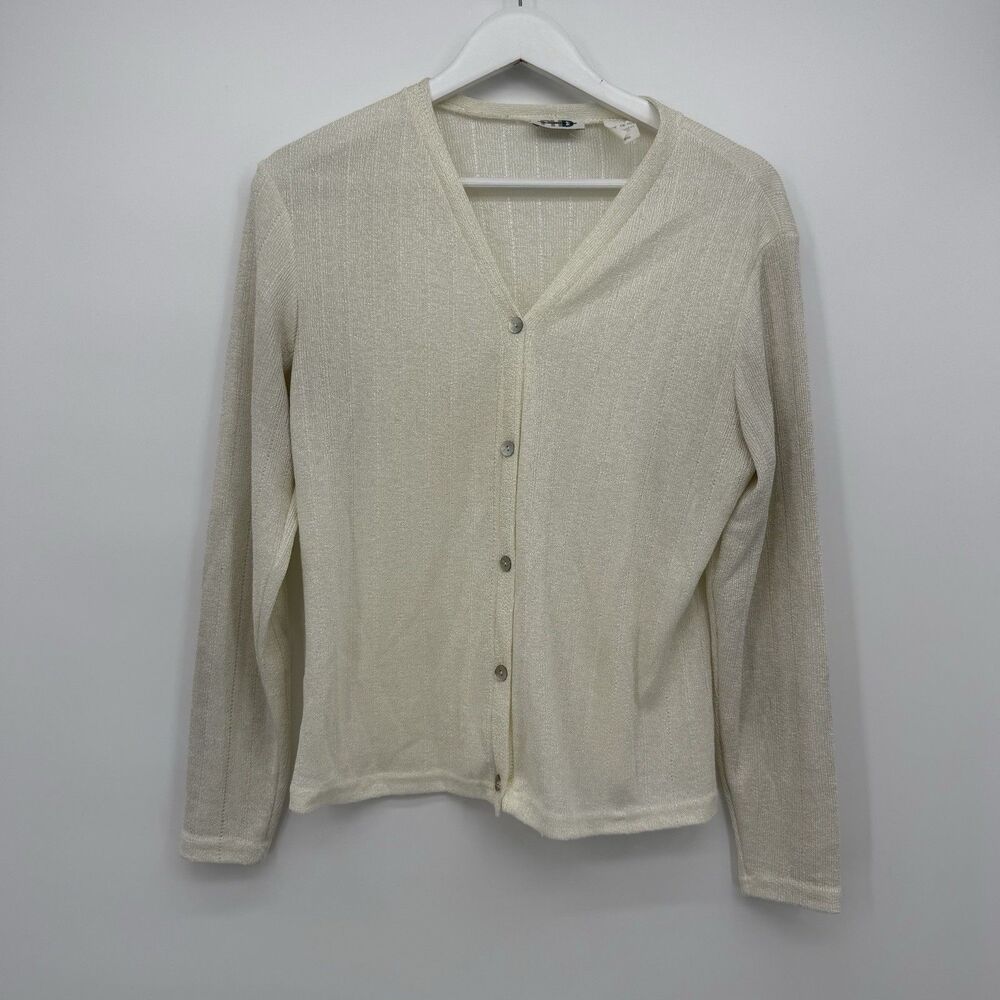 Paul Harris Design Vintage Cream Cardigan Sweater Mother of Pearl Large
